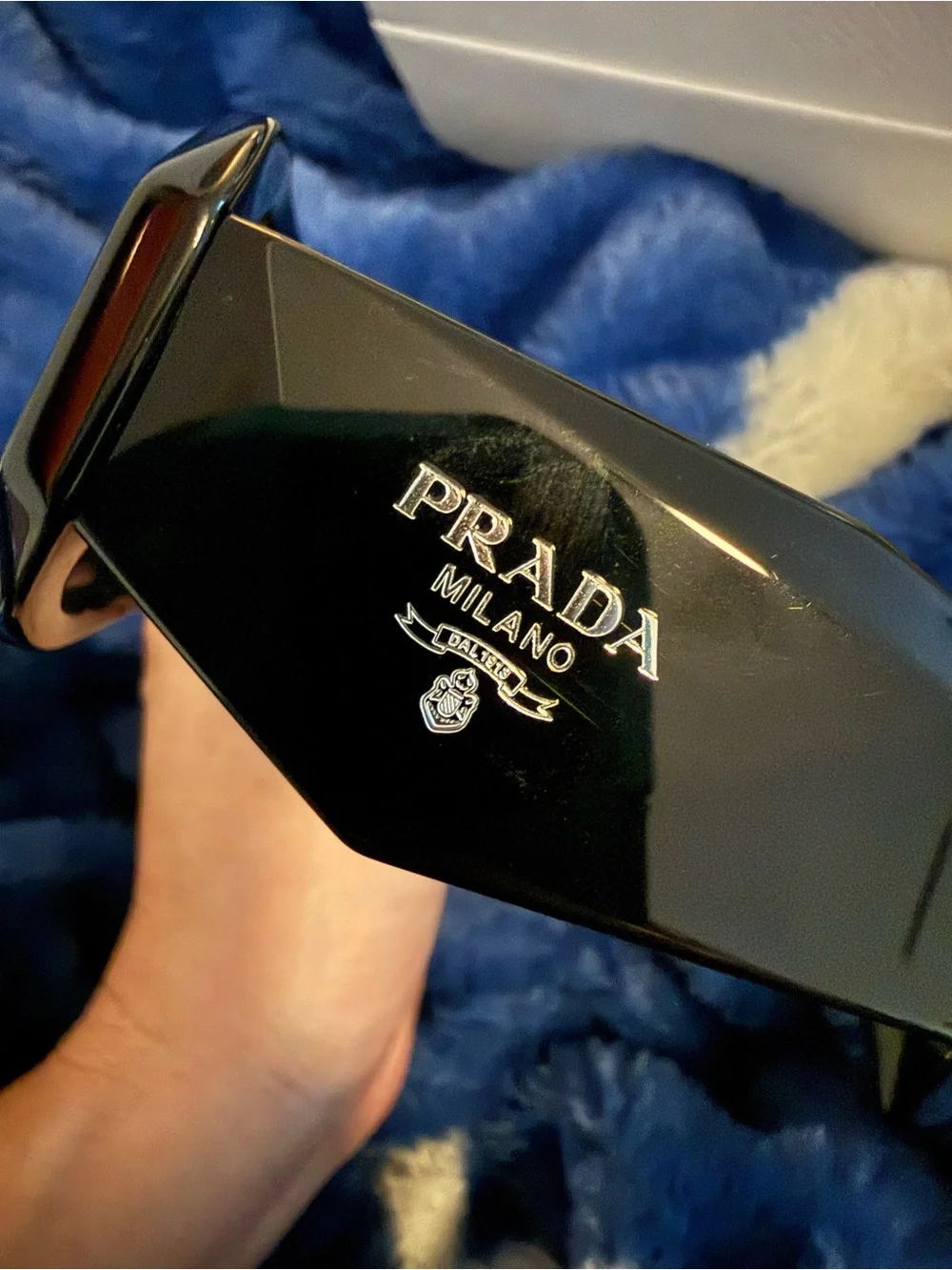 Prada Black Women's Rectangular Sunglasses with Dark Lenses